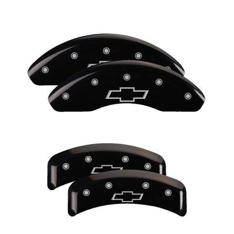 MGP 4 Caliper Covers Engraved Front & Rear Bowtie Black finish silver ch - 14026SBOWBK