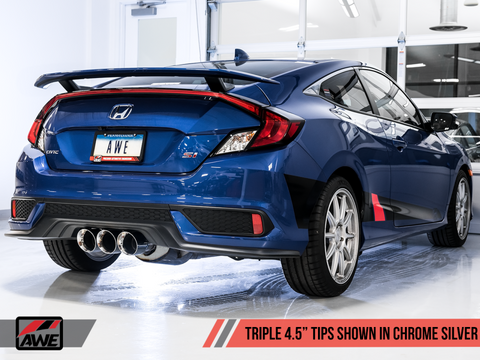 AWE Tuning 2016+ Honda Civic Si Touring Edition Exhaust w/Front Pipe & Triple Chrome Silver Tips - 3015-52012