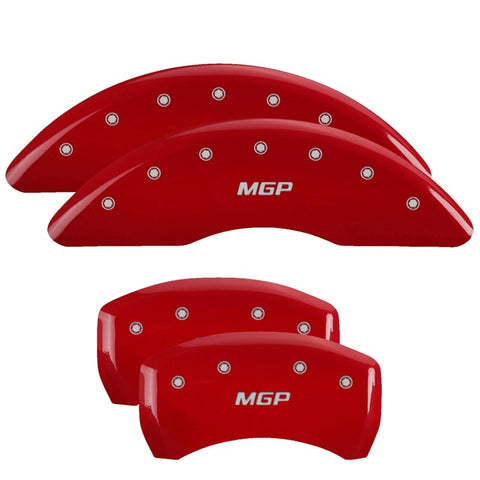 MGP 4 Caliper Covers Engraved Front Cursive/Cadillac Engraved Rear CTS4 Red finish silver ch - 35011SCT4RD