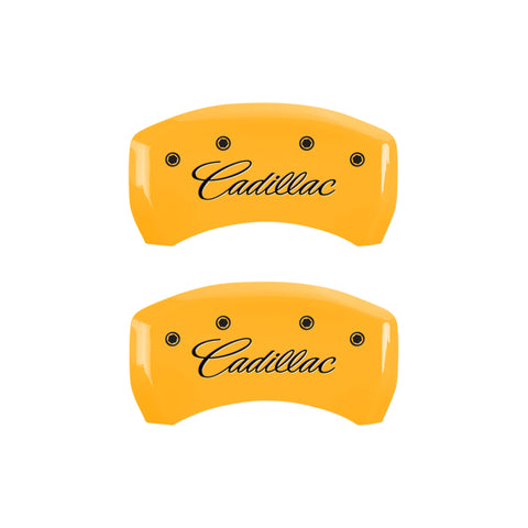 MGP 4 Caliper Covers Engraved Front & Rear Cursive/Cadillac Yellow finish black ch - 35024SCADYL