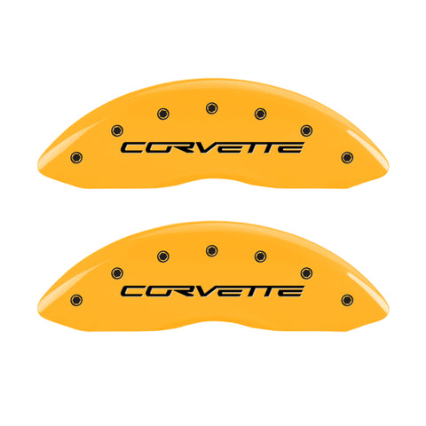 MGP 4 Caliper Covers Engraved Front & Rear C6/Corvette Yellow finish black ch - 13083SCV6YL