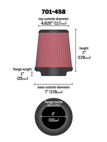 Airaid Universal Air Filter - Cone 4 x 7 x 4 5/8 x 7 w/ Short Flange - 701-458