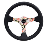 NRG Reinforced Steering Wheel (350mm / 3in. Deep) Blk Leather Floral Dipped w/ Blk Baseball Stitch - RST-036FL-R