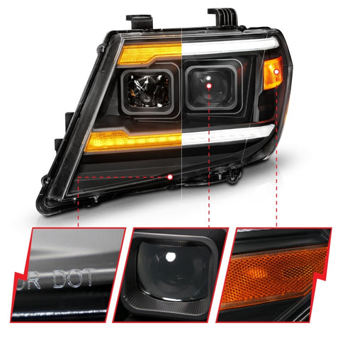 ANZO 09-20 Nissan Frontier Black Projector Plank Style DRL w/ Switchback & Sequential LED DRL - 111597