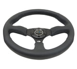 NRG Reinforced Steering Wheel (350mm / 2.5in. Deep) Blk Leather Comfort Grip w/5mm Matte Blk Spokes - RST-023MB-R