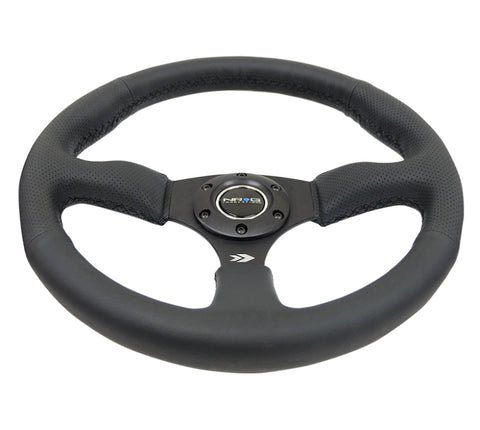 NRG Reinforced Steering Wheel (350mm / 2.5in. Deep) Blk Leather Comfort Grip w/5mm Matte Blk Spokes - RST-023MB-R