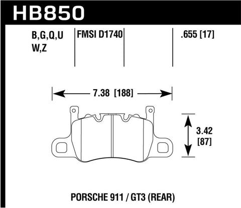 Hawk 2019 Porsche 911 /GT3  DTC-70 Race Rear Brake Pads - HB850U.655