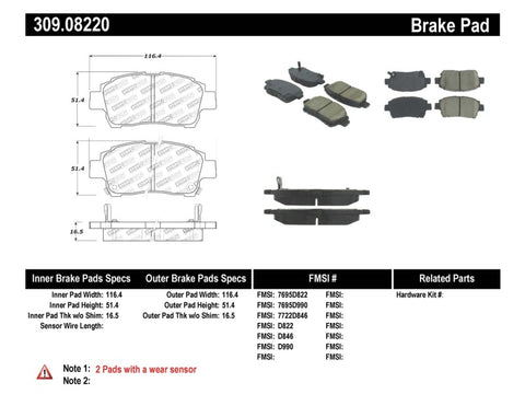 StopTech Performance 00-05 Spyder MR2 / 00 Celica GT / 04-07 xA/xB Front Brake Pads - 309.08220