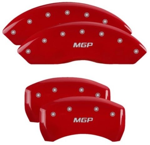 MGP 4 Caliper Covers Engraved Front & Rear MGP Red Finish Silver Char 2019 Chevrolet Blazer - 14255SMGPRD