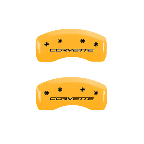 MGP 4 Caliper Covers Engraved Front & Rear C6/Corvette Yellow finish black ch - 13008SCV6YL