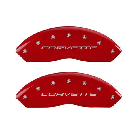 MGP 4 Caliper Covers Engraved Front C5/Corvette Engraved Rear C5/Z06 Red finish silver ch - 13007SCZ5RD