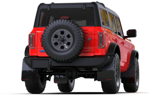 Rally Armor 21-22 Ford Bronco (Plstc Bmpr - NO Rptr/Sprt - NO RR/RB) Blk Mud Flap w/Red Logo - MF85-NO-PL-RD