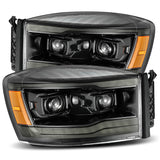 AlphaRex 06-08 Dodge Ram 1500HD PRO-Series Proj Headlights Plank Style Alpha Black w/Seq Signal/DRL - 880530