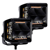 Go Rhino Xplor Blackout Combo Series Cube Sideline LED Flood Lights w/Amber 4x3 - Blk (Pair) - 750700322FCS