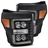 AlphaRex 11-16 Ford F-350 SD NOVA LED Projector Headlights Plank Style Blk w/Activ Light/Seq Signal - 880149