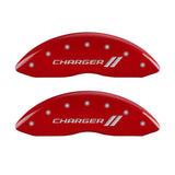 MGP 4 Caliper Covers Engraved Front & Rear With stripes/Charger Red finish silver ch - 12181SCH1RD