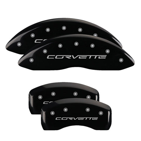 MGP 4 Caliper Covers Engraved Front & Rear C6/Corvette Black finish silver ch - 13008SCV6BK