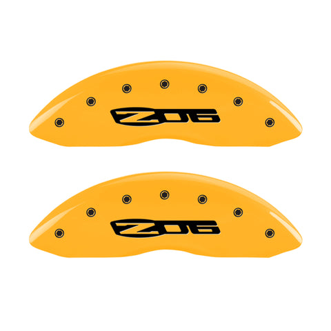 MGP 4 Caliper Covers Engraved Front C6/Corvette Engraved Rear C6/Z06 Yellow finish black ch - 13083SCZ6YL