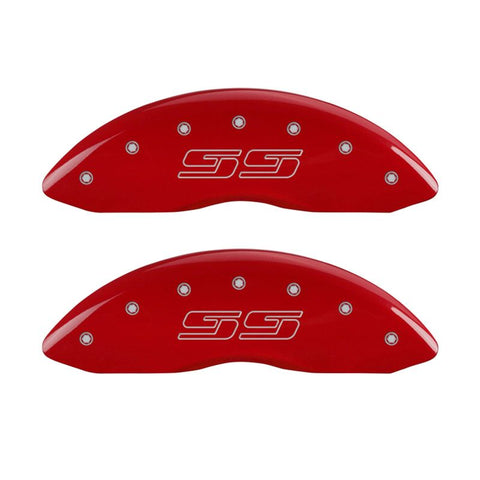 MGP 4 Caliper Covers Engraved Front & Rear Avalanche style/SS Red finish silver ch - 14004SSS1RD