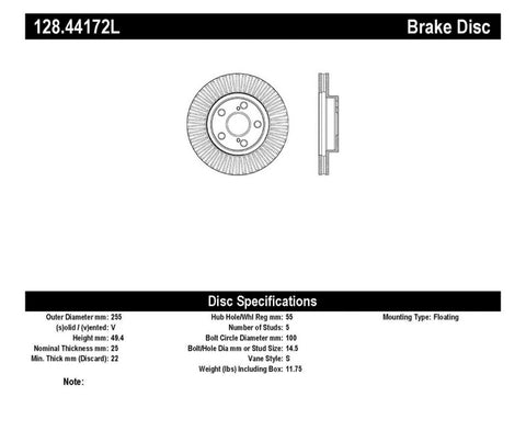 StopTech Sport Cross Drilled Brake Rotor - Front Left - 128.44172L