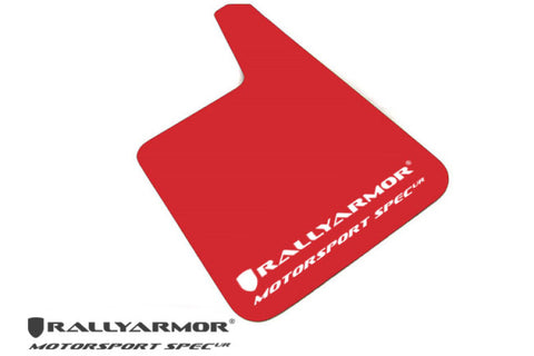 Rally Armor Universal Fit (No Hardware) Motorsport Spec Red UR Mud Flap w/ White Logo - MF20-MSUR-RD/WH