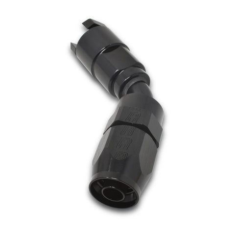 Russell Performance 3/8in SAE Quick Disc Female to -6 Hose Black 45 Degree Hose End - 611213