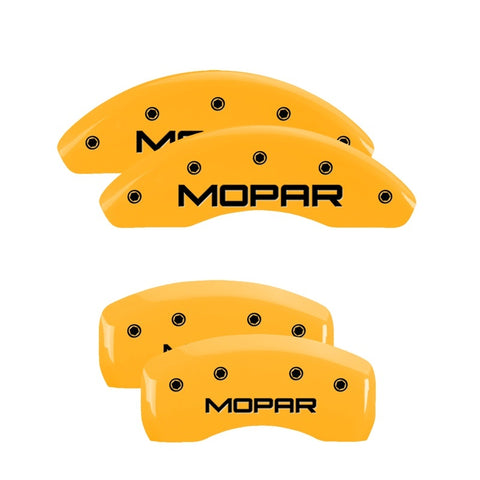 MGP 4 Caliper Covers Engraved Front & Rear Mopar Yellow Finish Black Char 2005 Chrysler Sebring - 32015SMOPYL