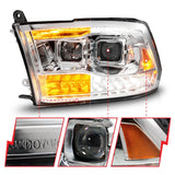 ANZO 09-18 Dodge Ram 1500/2500/3500 Proj HL Headlights Switchback + Sequential - Chrome Amber - 111612