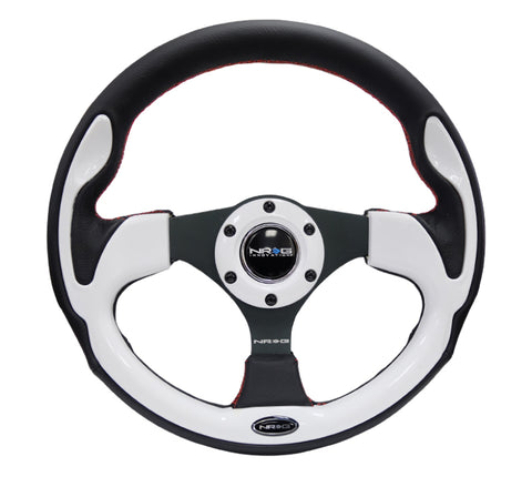 NRG Reinforced Steering Wheel (320mm) Blk w/White Trim & 4mm 3-Spoke - RST-001WT