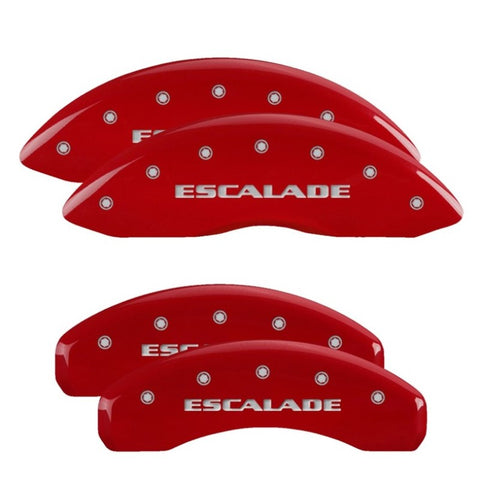 MGP 4 Caliper Covers Engraved Front & Rear 2021 Escalade Red finish silver ch - 35029SESCRD