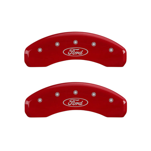 MGP 4 Caliper Covers Engraved Front & Rear Oval logo/Ford Red finish silver ch - 10024SFRDRD