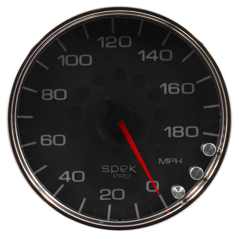 Autometer Spek-Pro Gauge Speedometer 5in 180 Mph Elec. Programmable Black/Chrome - P23031