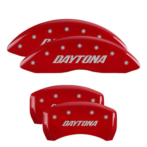 MGP 4 Caliper Covers Engraved Front & Rear Daytona Red finish silver ch - 12001SDAYRD