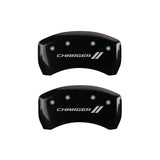 MGP 4 Caliper Covers Engraved Front & Rear With stripes/Charger Black finish silver ch - 12162SCH1BK