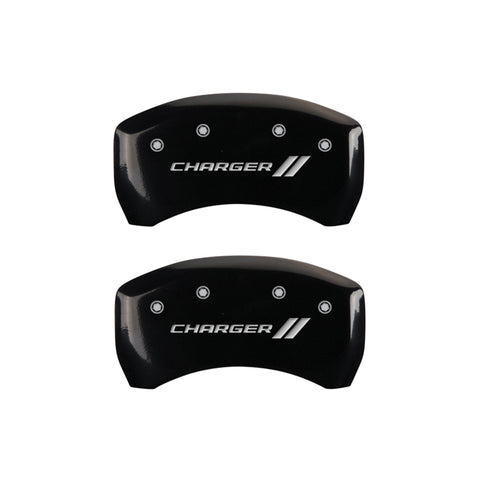 MGP 4 Caliper Covers Engraved Front & Rear With stripes/Charger Black finish silver ch - 12162SCH1BK