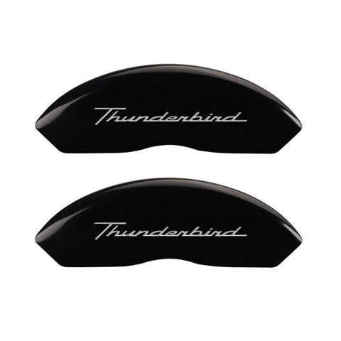 MGP 4 Caliper Covers Engrvd Front No bolts/Tbird Engrvd Rear/Tbird Emblem Blk fnsh slvr ch - 10086STDBBK