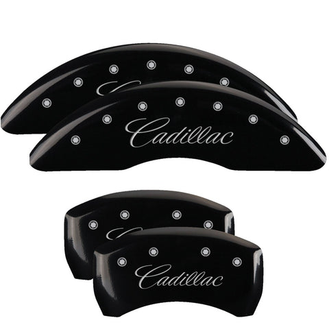 MGP 4 Caliper Covers Engraved Front & Rear Cursive/Cadillac Black finish silver ch - 35024SCADBK