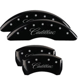 MGP 4 Caliper Covers Engraved Front & Rear Cursive/Cadillac Black finish silver ch - 35013SCADBK