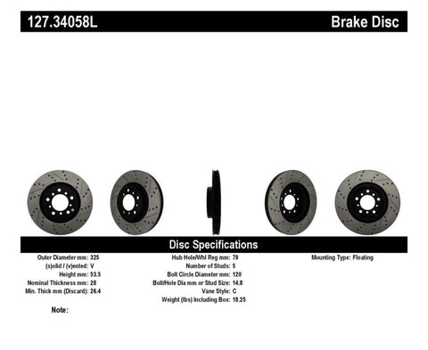 StopTech Slotted & Drilled Sport Brake Rotor - 127.34058L