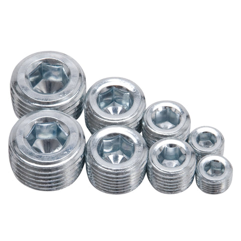 Edelbrock Fittings Pipe Plug Kit Internal Allen Head 1/8In 1/4In 3/8In 1/2In NPT Set of 8 - 8052