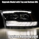 AlphaRex 09-18 Dodge Ram 1500HD LUXX LED Proj Headlights Plnk Style Blk w/Activ Light/Seq Signal/DRL - 880539