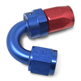 Russell Performance -10 AN Red/Blue 150 Degree Full Flow Swivel Hose End (With 15/16in Radius) - 613470