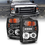 ANZO 2008-2010 Ford F-250 Projector Headlights w/ Halo Black (CCFL) - 111168