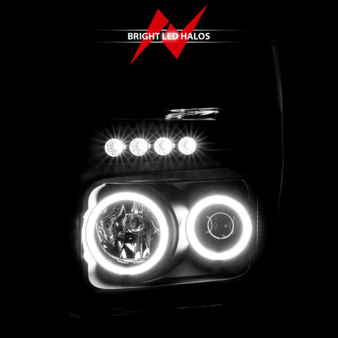 ANZO 2008-2010 Ford F-250 Projector Headlights w/ Halo Black (CCFL) - 111168