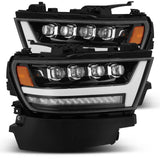 AlphaRex 19-20 Ram 1500HD NOVA LED Proj Headlights Plank Style Gloss Blk w/Activ Lght/Seq Signal/DRL - 880516