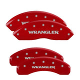 MGP 4 Caliper Covers Engraved Front & Rear Wrangler Red Finish Silver Char 2019 Jeep Wrangler - 42018SWRGRD