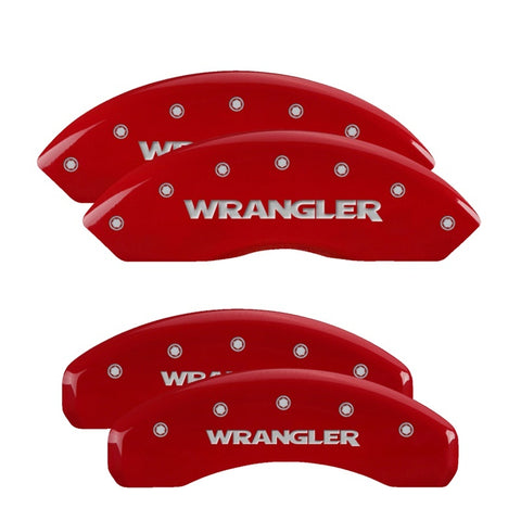 MGP 4 Caliper Covers Engraved Front & Rear 2018 Jeep Wrangler Red Finish Silver Wrangler Logo - 42019SWRGRD