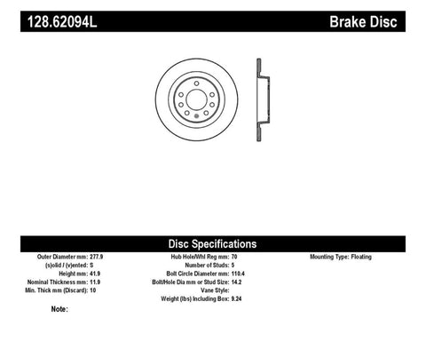 StopTech Drilled Sport Brake Rotor - 128.62094L