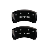 MGP 4 Caliper Covers Engraved Front Cursive/Cadillac Engraved Rear CTS Black finish silver ch - 35024SCTSBK