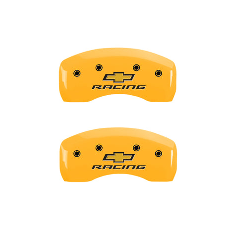 MGP 4 Caliper Covers Engraved Front & Rear Chevy racing Yellow finish black ch - 14232SBRCYL